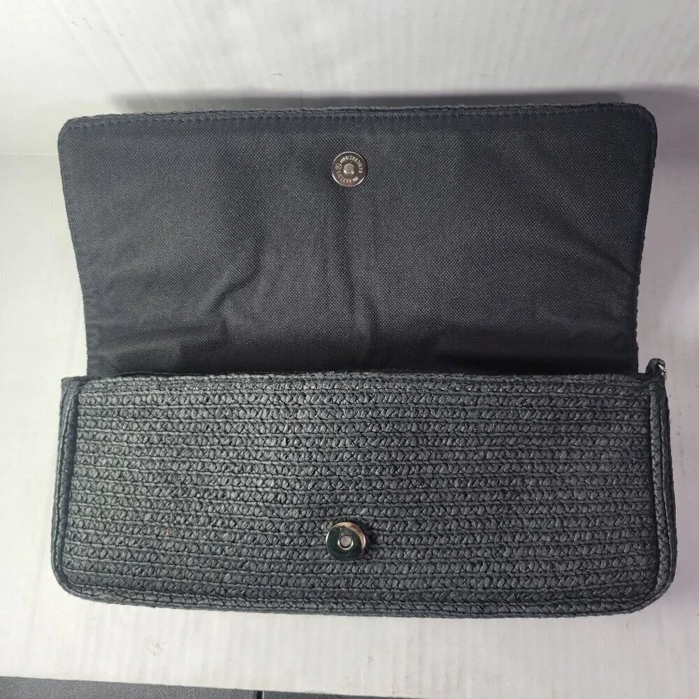 Betmar Black Woven Clutch With Magnetic Snap Closure & Interior Zipper Pocket
